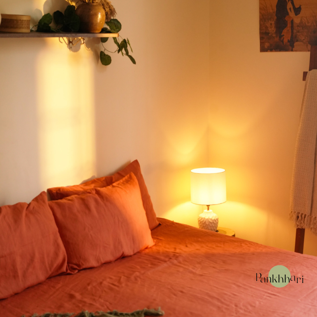 100% Pure Linen King Size Bed sheet - Rust