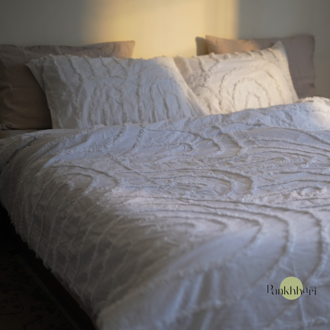 White Tufted Duvet Cover Set - 100% Cotton