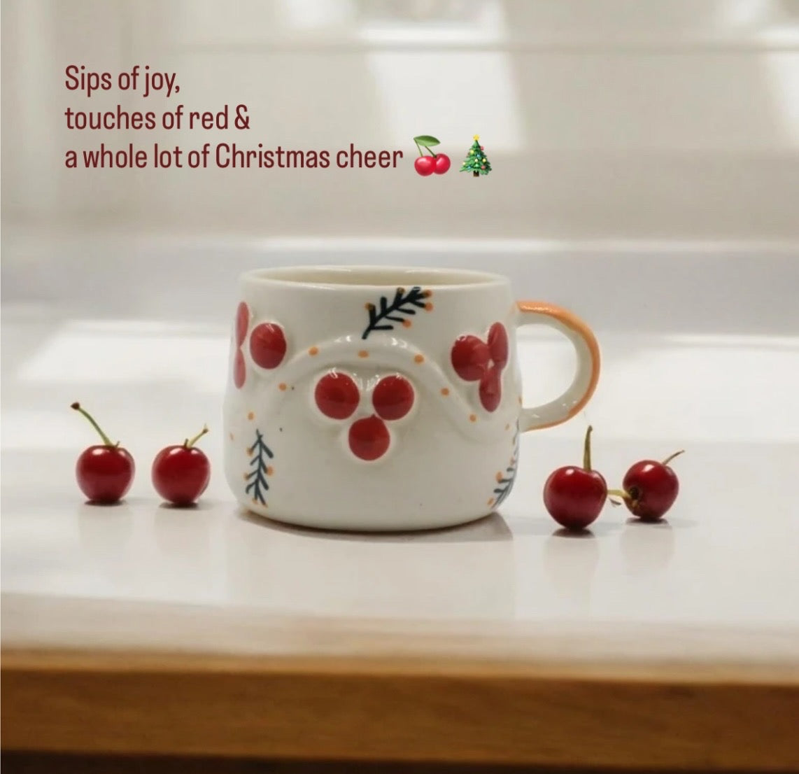 Hand-Painted Ceramic Coffee Mug – Cozy Berry Print Artisan Tea Cup