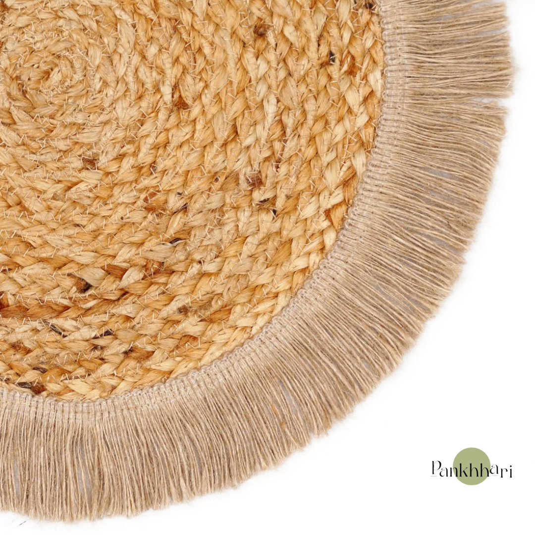 Fringe Round Jute Tablemat Set of 6 - 35 cms