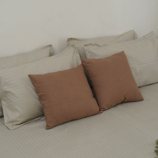 Stripe Beige King Size Cotton Bedsheet Set with Pillow Covers