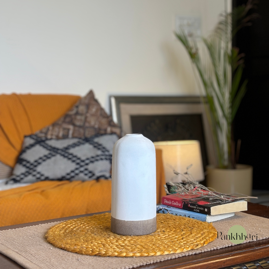Rustic White and Brown Ceramic Vase Set Of 2