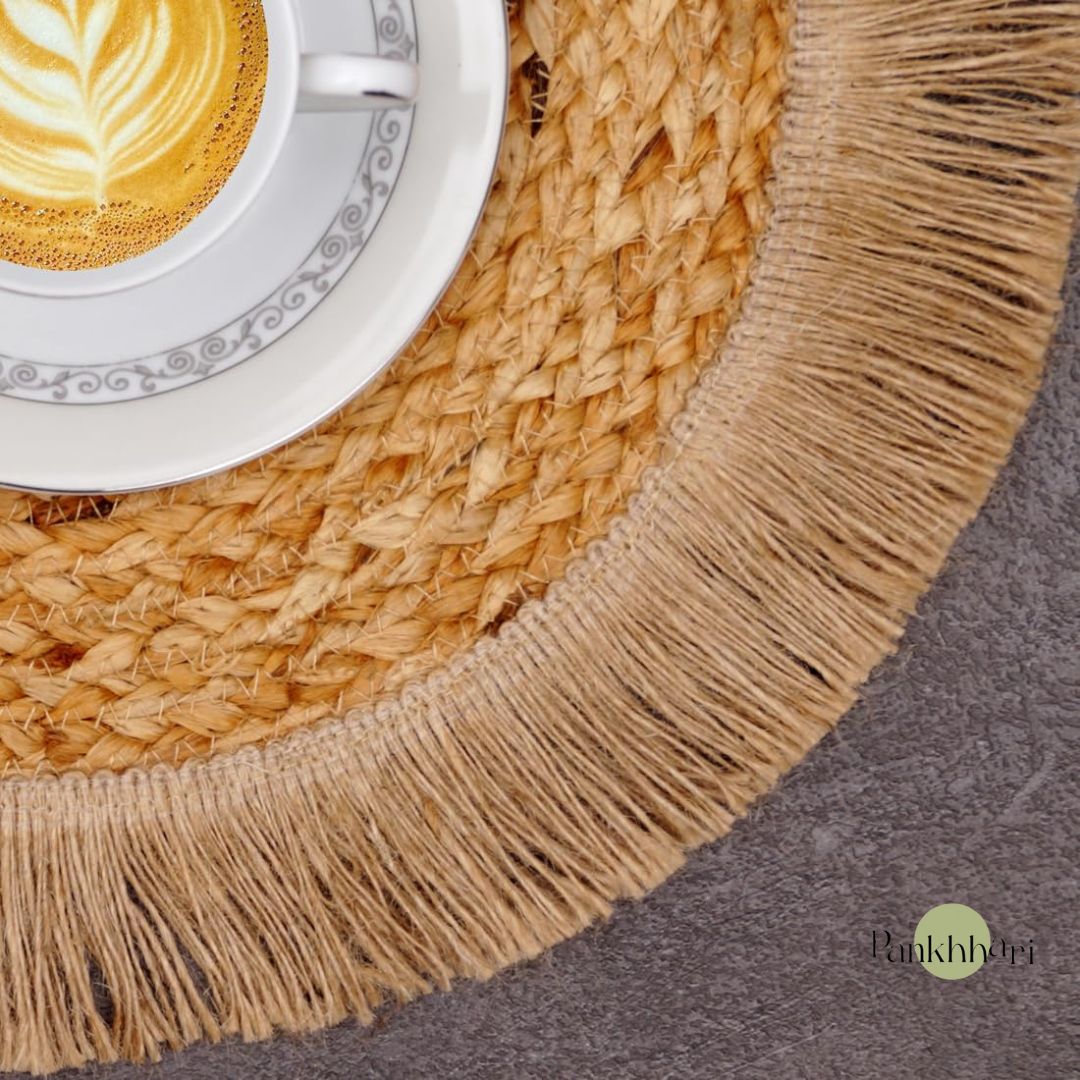Fringe Round Jute Tablemat Set of 6 - 35 cms