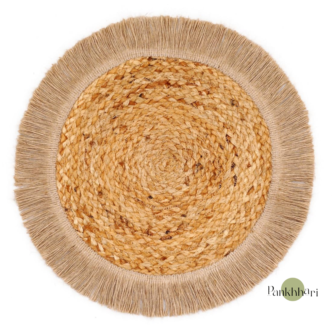 Fringe Round Jute Tablemat Set of 6 - 35 cms