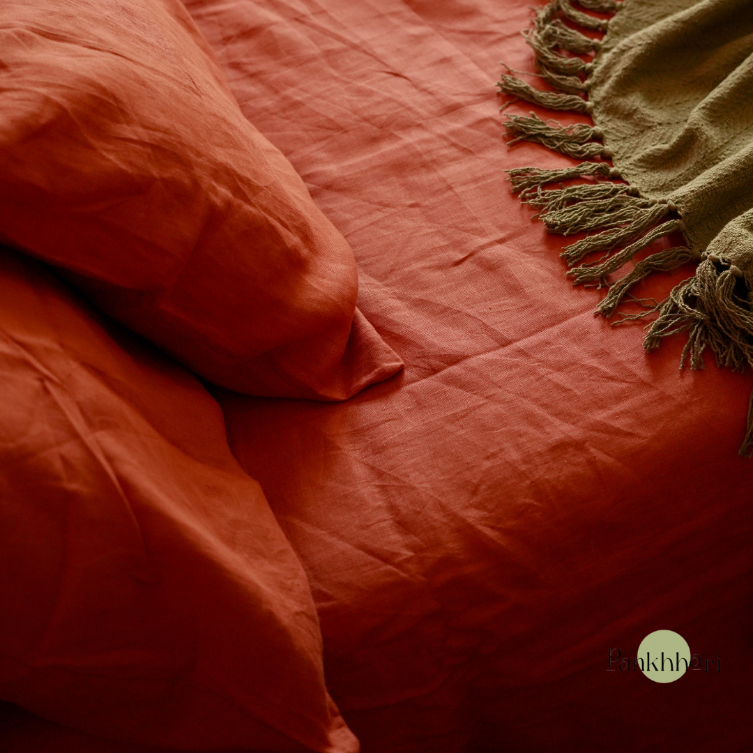 100% Pure Linen King Size Bed sheet - Rust