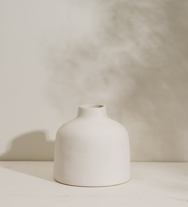 Rustic White Ceramic Vase Set of 2