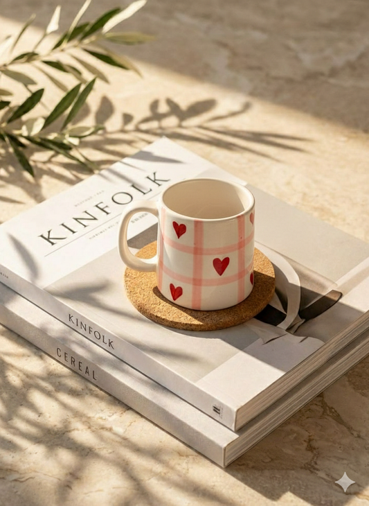 Red Check Heart Ceramic Mug