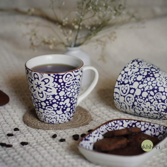 Hand painted Ceramic Blue Floral Snack Plate