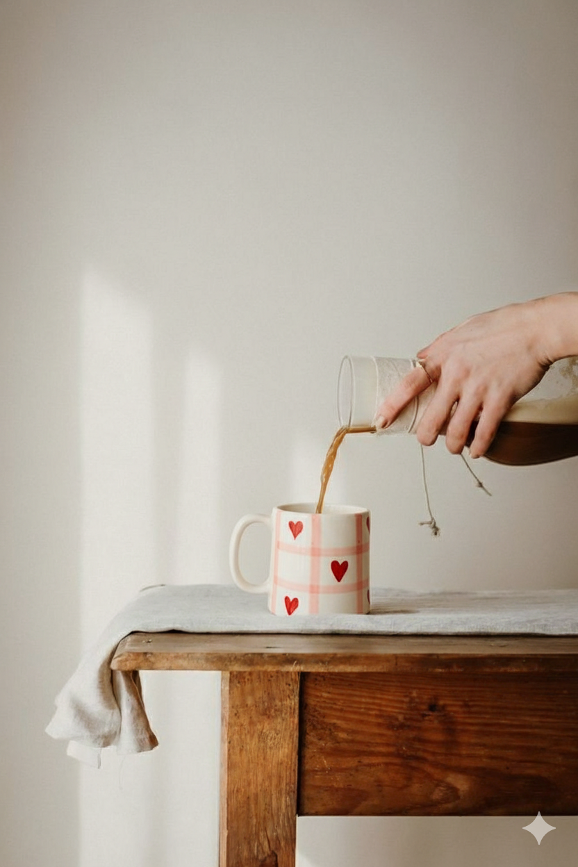 Red Check Heart Ceramic Mug
