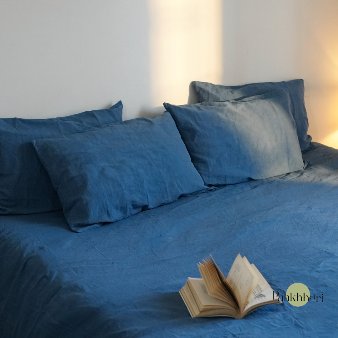 Linen King Size Bedsheet - Blue