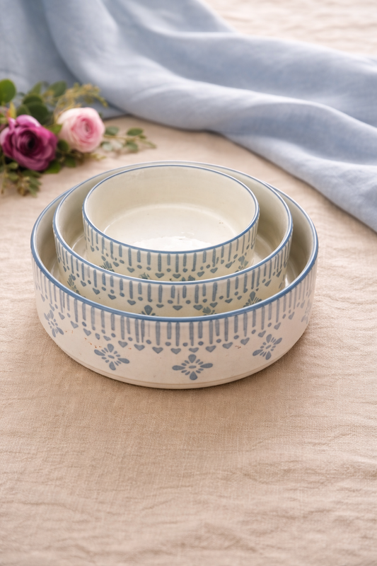 Blue Ceramic Round Snack Platter Set of 3