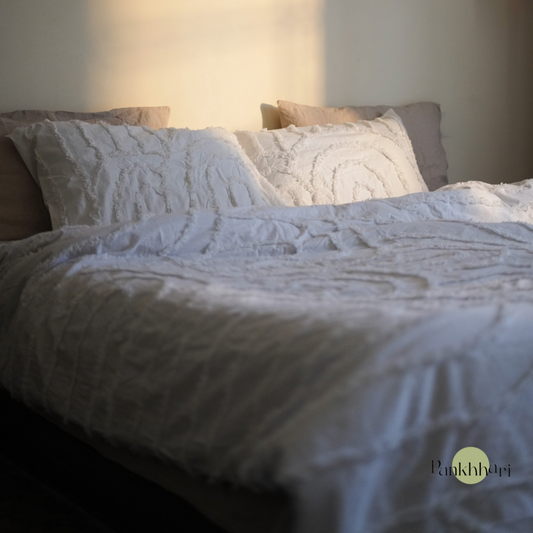 White Tufted Duvet Cover Set - 100% Cotton