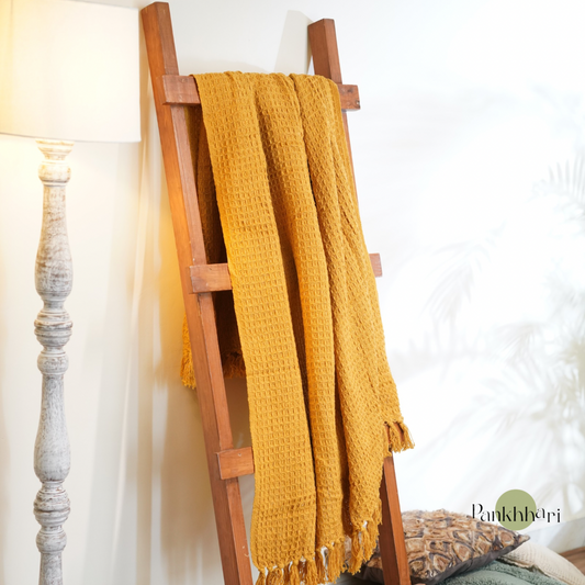 Mustard Waffle Throw Blanket