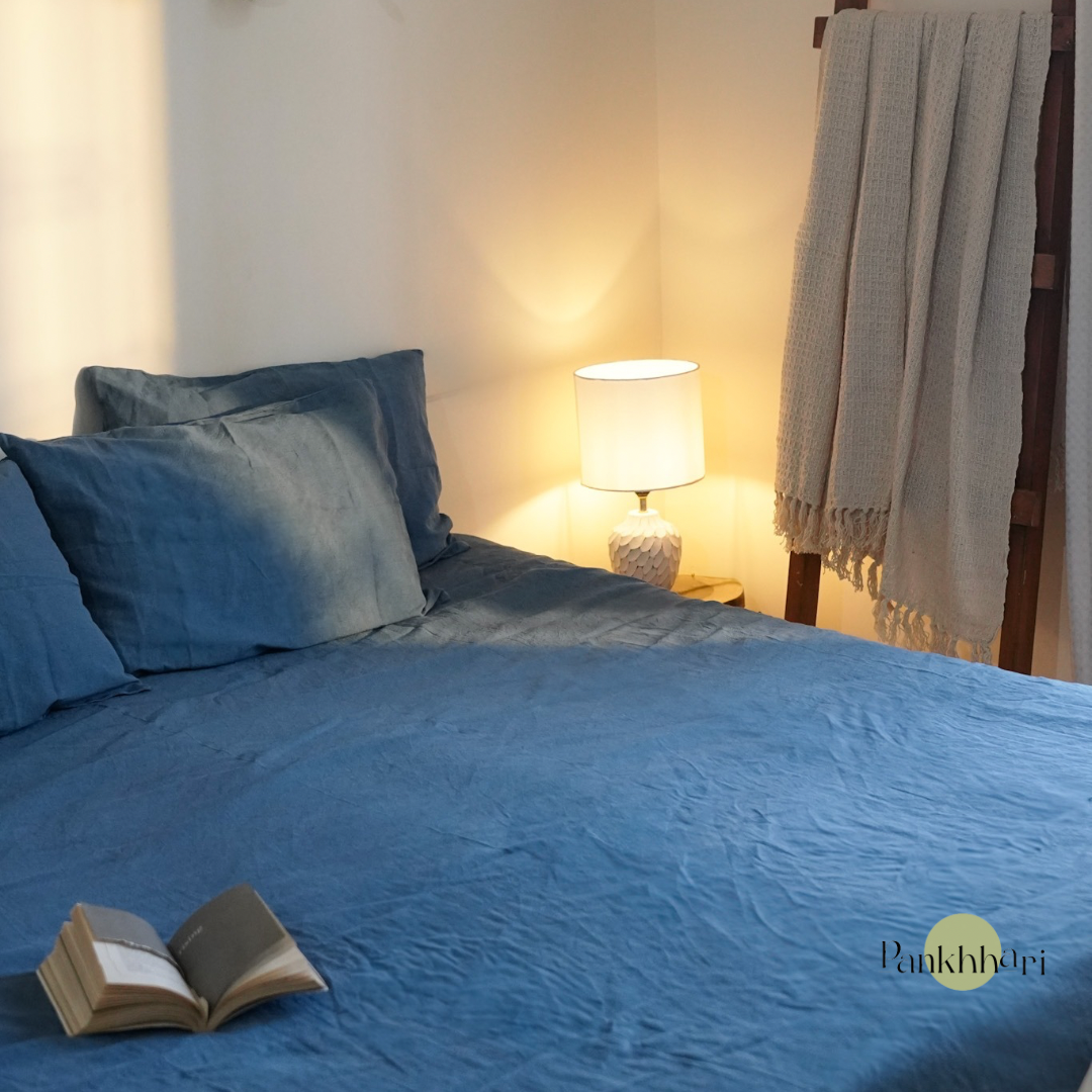 Linen King Size Bedsheet - Blue
