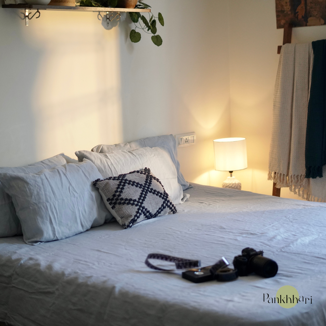 Powder blue linen bedsheet – cool and breathable for Indian summers – Pankhhari