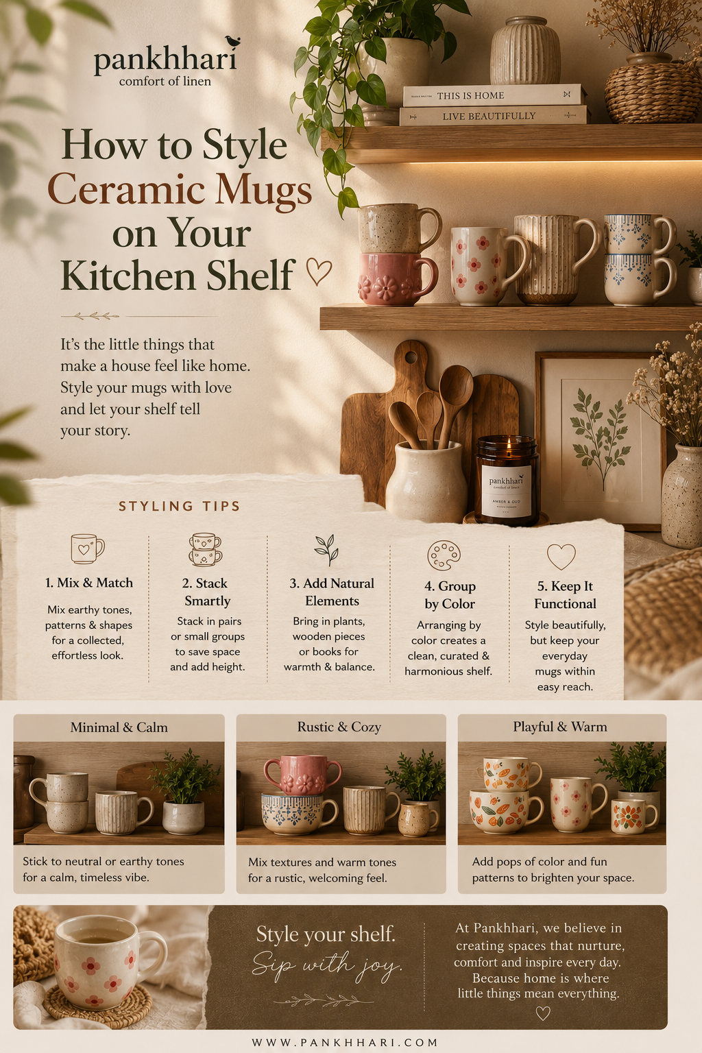 How to Style Ceramic Mugs on Your Kitchen Shelf