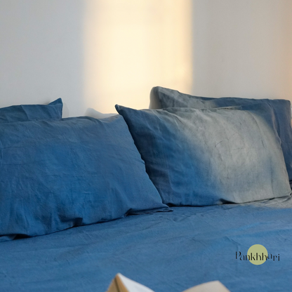 Linen King Size Bedsheet - Blue