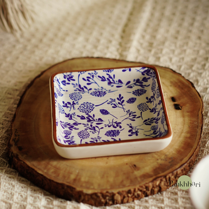 Floral Blue Ceramic Square Snack Platter Set of 3