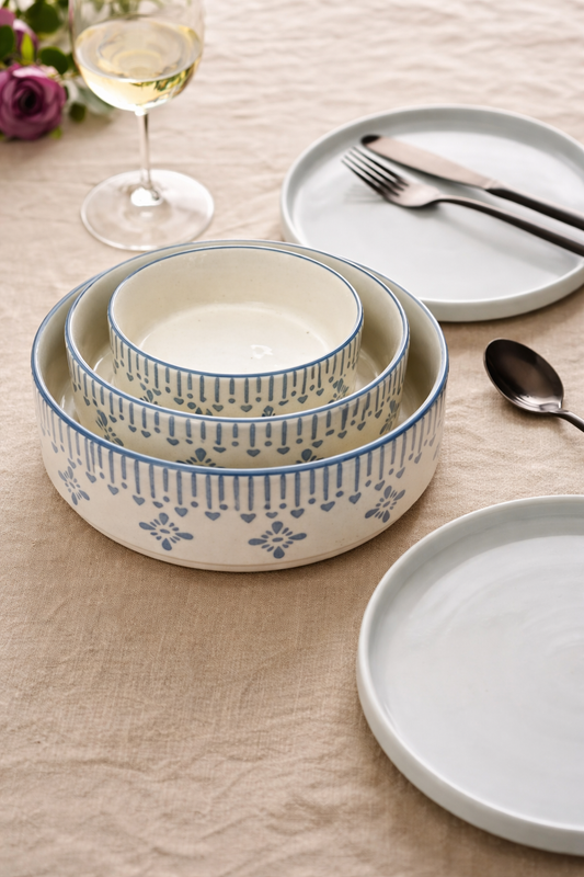 Blue Ceramic Round Snack Platter Set of 3