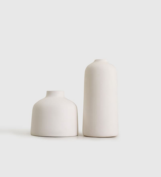 Rustic White Ceramic Vase Set of 2
