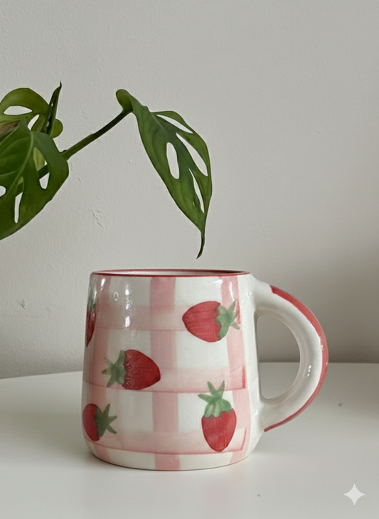 Strawberry Check Ceramic Mug