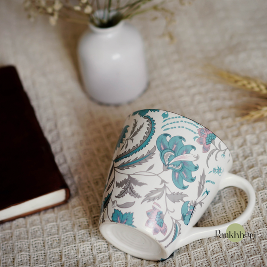 Blue Green Floral Mug (350 ml)