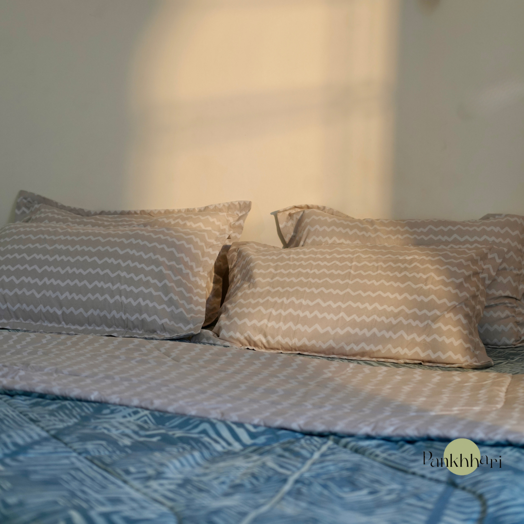 Abstract Reversible Comforter Set of 4 - Blue Beige