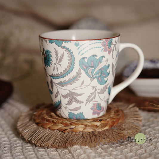 Blue Green Floral Mug (350 ml)