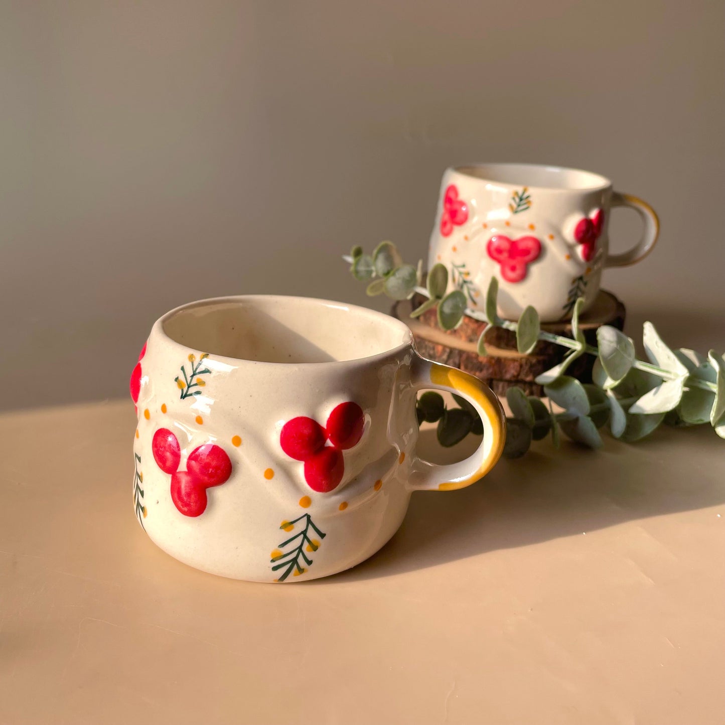 Hand-Painted Ceramic Coffee Mug – Cozy Berry Print Artisan Tea Cup