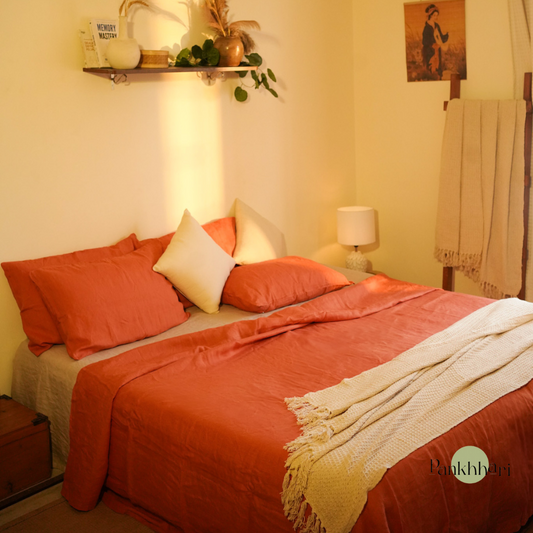 100% Pure Linen King Size Bed sheet - Rust