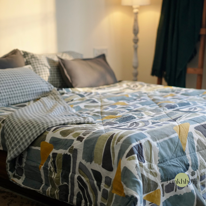 Geometric Reversible Comforter 4 Pc Set - Teal