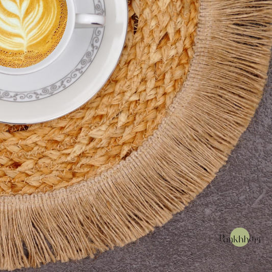 Fringe Round Jute Tablemat Set of 6 - 35 cms