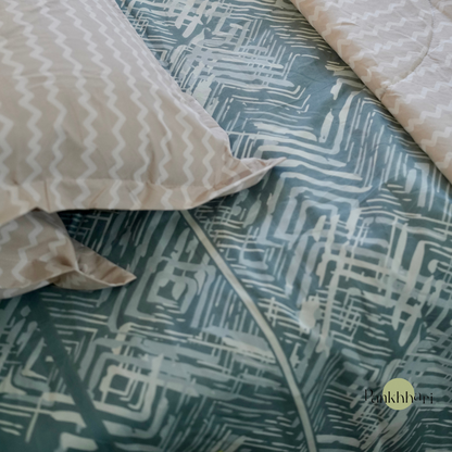 Abstract Reversible Comforter Set of 4 - Blue Beige