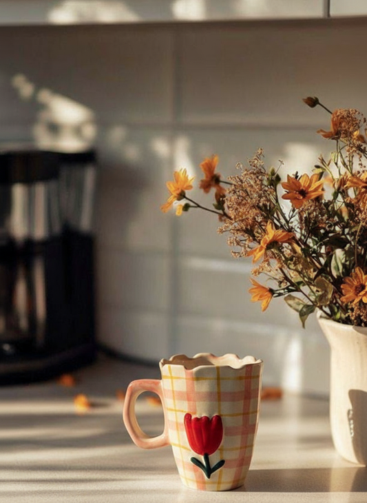 Blush Tulip Check Ceramic Mug