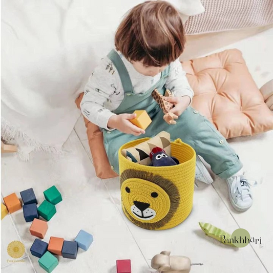 Lion Face Fringe Cotton Rope Multipurpose Basket For Kids