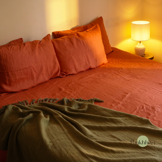 100% Pure Linen King Size Bed sheet - Rust