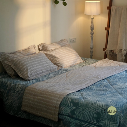 Abstract Reversible Comforter Set of 4 - Blue Beige