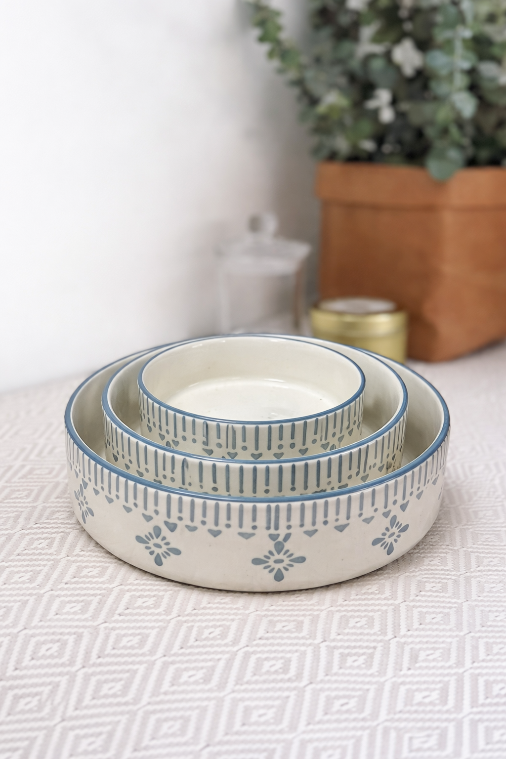 Blue Ceramic Round Snack Platter Set of 3