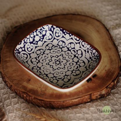 Hand painted Ceramic Blue Floral Snack Plate
