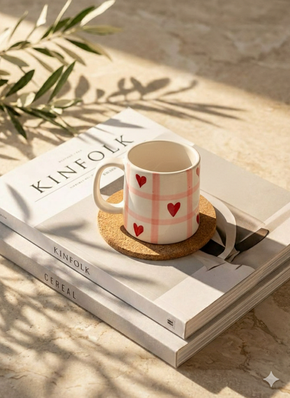 Red Check Heart Ceramic Mug