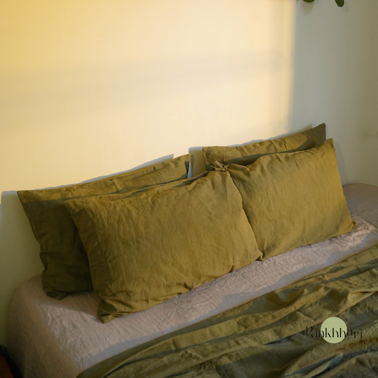 Linen King Size Bedsheet - Olive Green