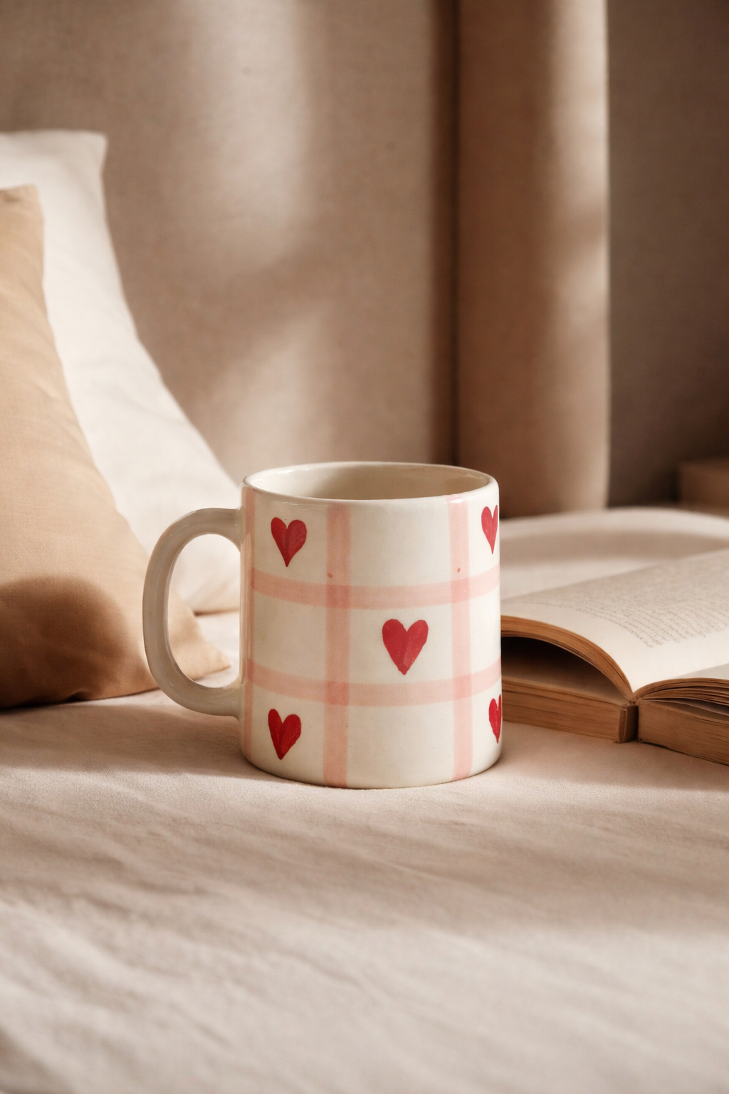 Red Check Heart Ceramic Mug