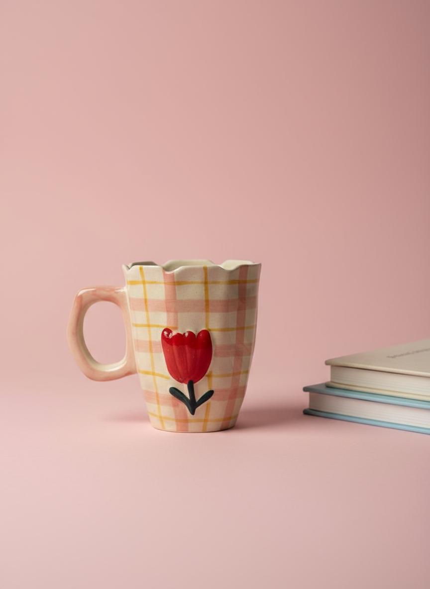Blush Tulip Check Ceramic Mug