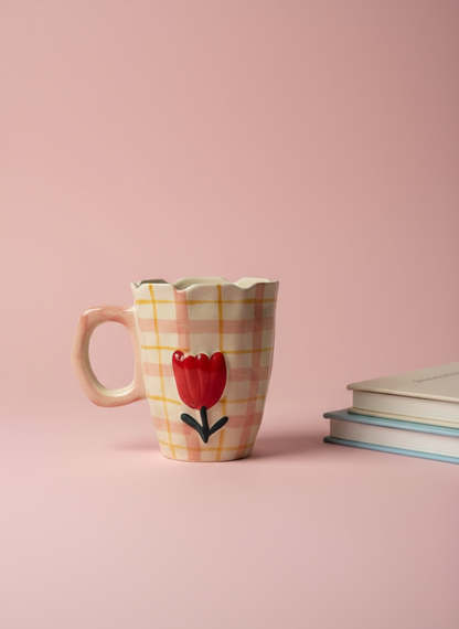Blush Tulip Check Ceramic Mug