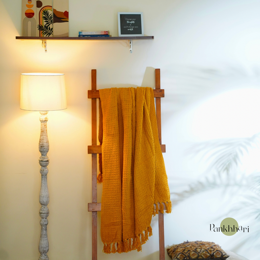 Mustard Waffle Throw Blanket