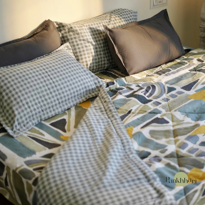Geometric Reversible Comforter 4 Pc Set - Teal