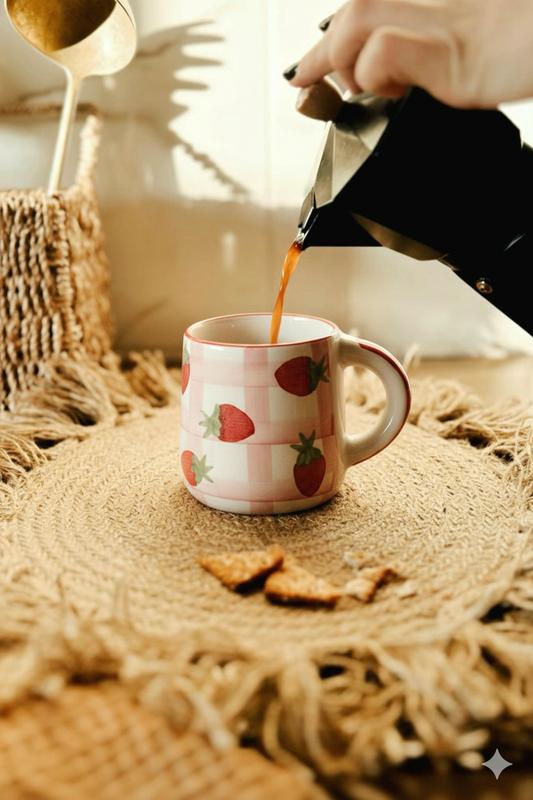 Strawberry Check Ceramic Mug