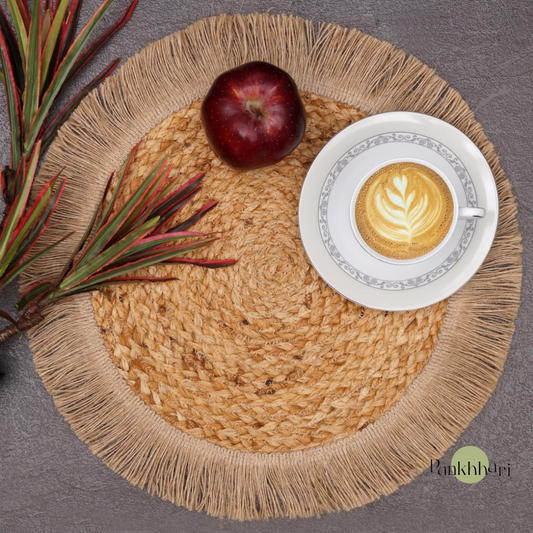 Fringe Round Jute Tablemat Set of 6 - 35 cms