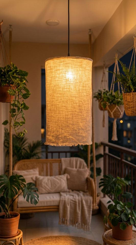 Rustic Aura pendant light close-up showing artisanal detail – ceiling light by Pankhhari