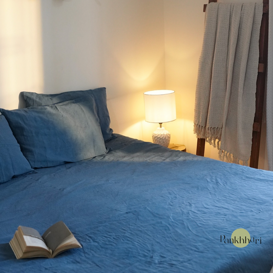 Linen King Size Bedsheet - Blue